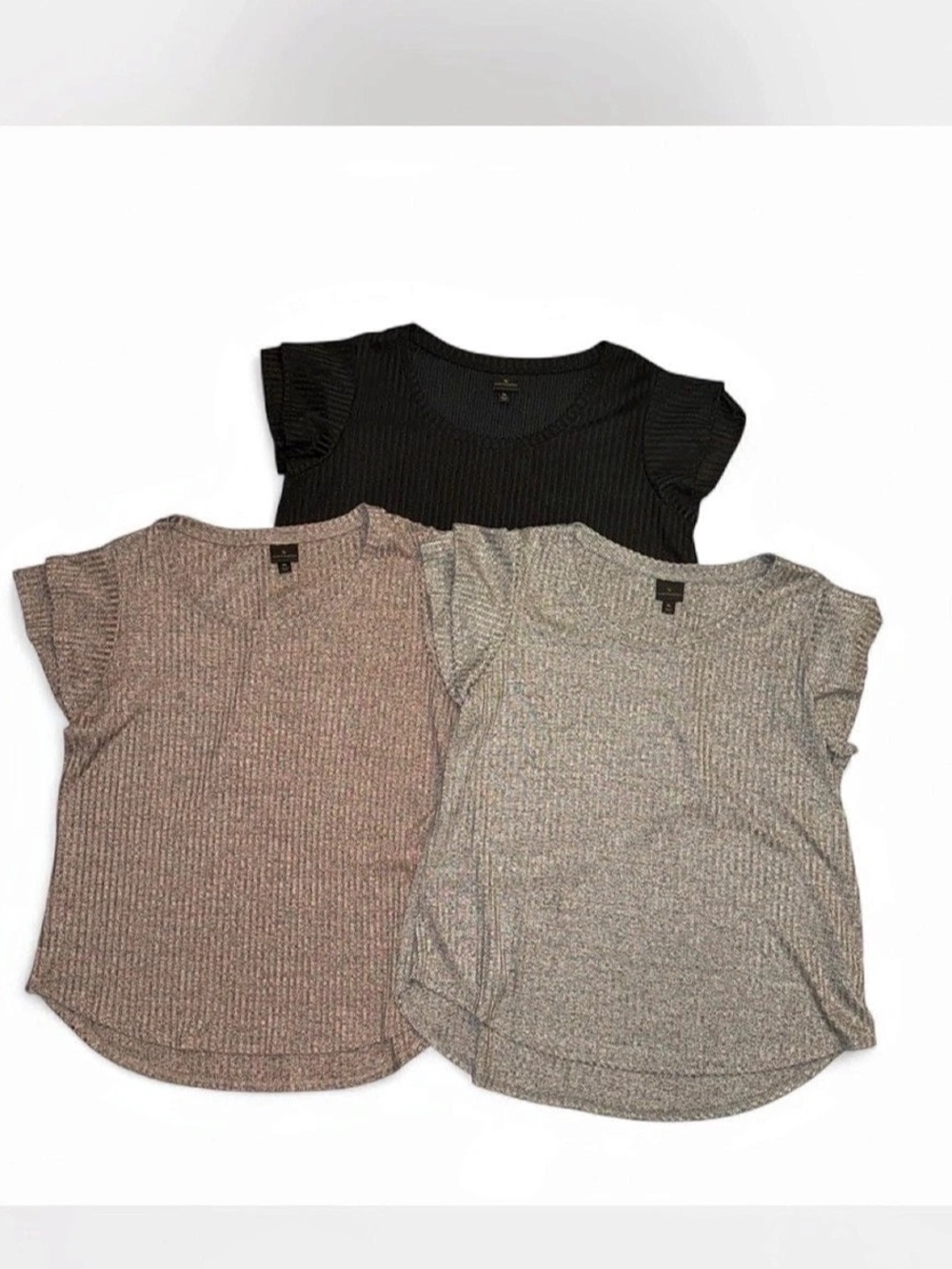 Lot of 3 Worthington Ribbed Ruffle-Sleeve in Black, Gray, & Pink Size XL